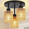 American Style Hand-Woven Faux Rattan Pendant Ceiling Light for Restaurants, Bars, and Bedrooms