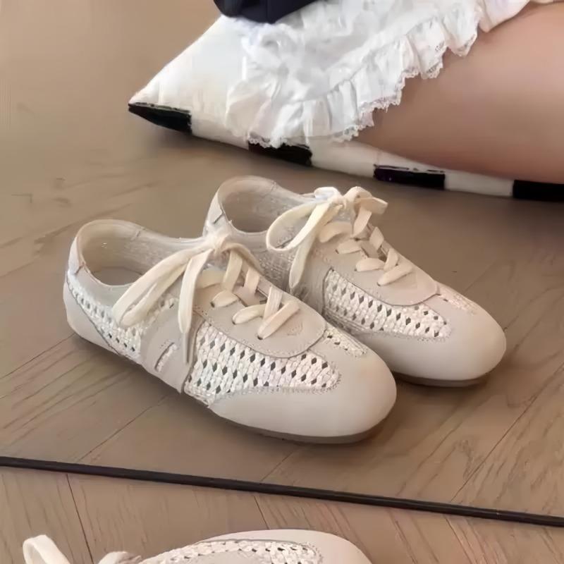 Sheepskin Summer New Mesh Breathable Soft Bottom Versatile Women's Retro Leather Casual Sports