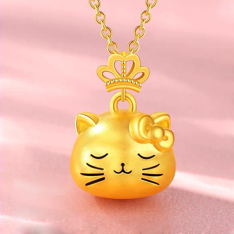 

100% чистое золото 24 карата Новая японская и корейская корона KT кошачья подвеска женская простая золотая милая мультяшная цепочка ключиц животного