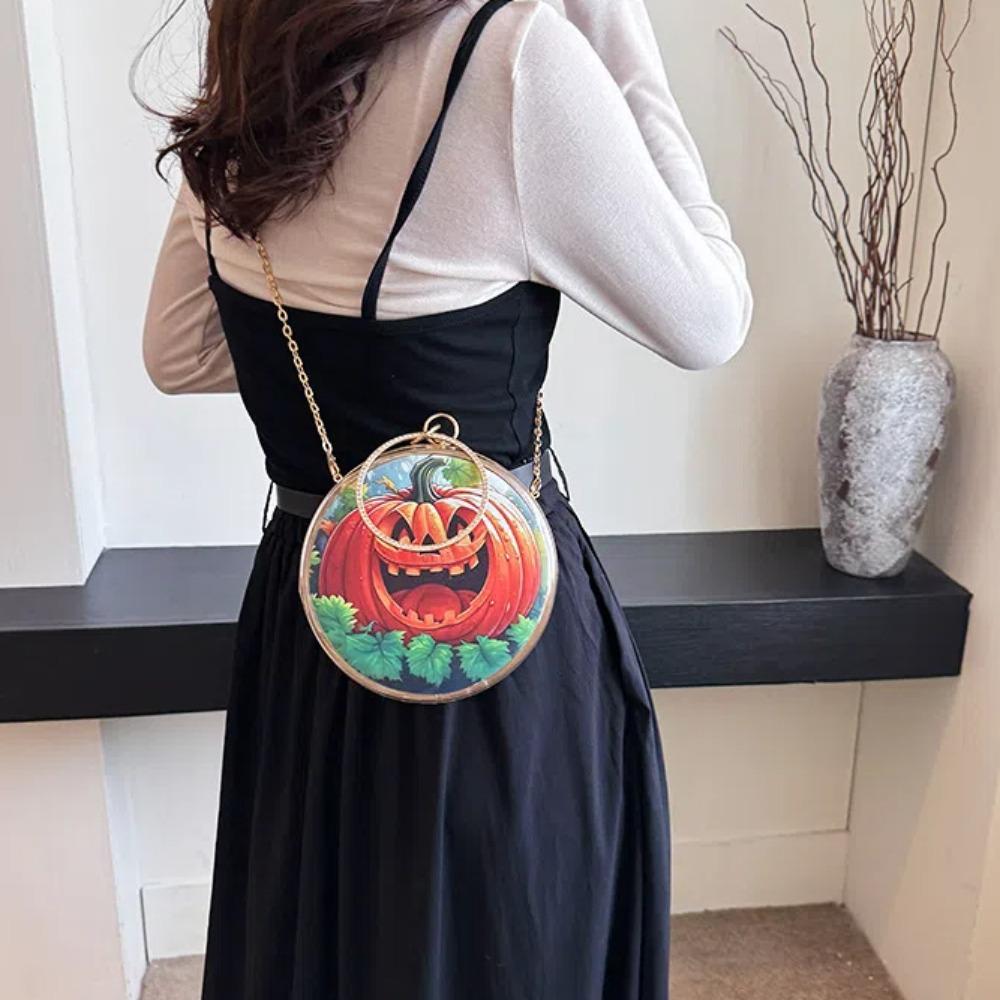 Zinc Zinc Alloy Halloween Round Handbag Printed PVC Transparent Pouch Storage Bag Doll Hanging Pouch  Figure