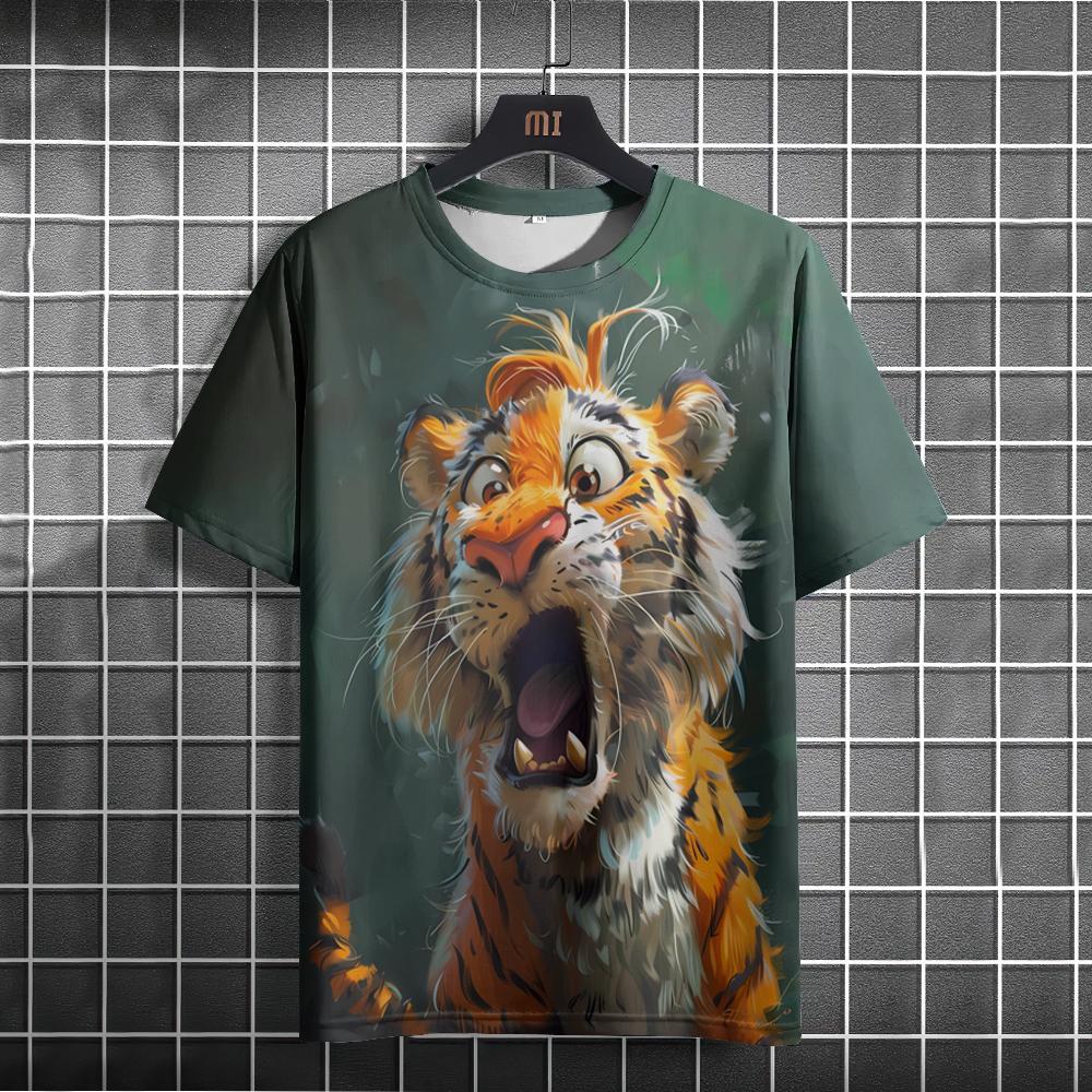 Cute Pig Dog Monkey 3D Printed Short Sleeved T-shirt Summer Breathable Polyester Simple Round Neck Top