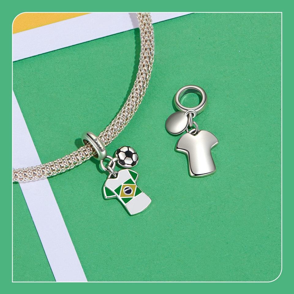 WOSTU 2024 925 Sterling Silver Football Love Sport Charm Beads Fit Women Bracelet & Necklaces Jewelry Soccer Beads