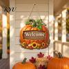 Thanksgiving Holiday Decoration Autumn Pumpkin Gnome Welcome Sign for Front Door, Rustic Wood Hanging Festive Harvest Festival Decor Ornament