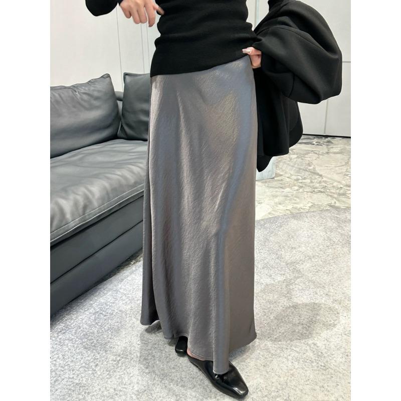 Acetate Satin Fishtail Skirt Femininity Simple Drape Thin Buttocks a Word Medium and Long Skirt