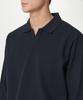 MUSINSA STANDARD Slit Neck Long Sleeve Pique Polo Shirt [Navy]