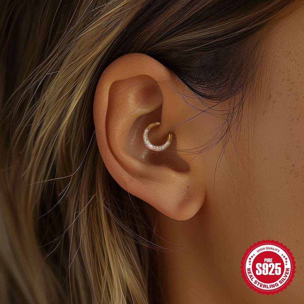 Wind S925 Sterling Silver Star Diamond Temperament Cartilage Piercing Earrings Ear Buckle Nose Ring Dual Use