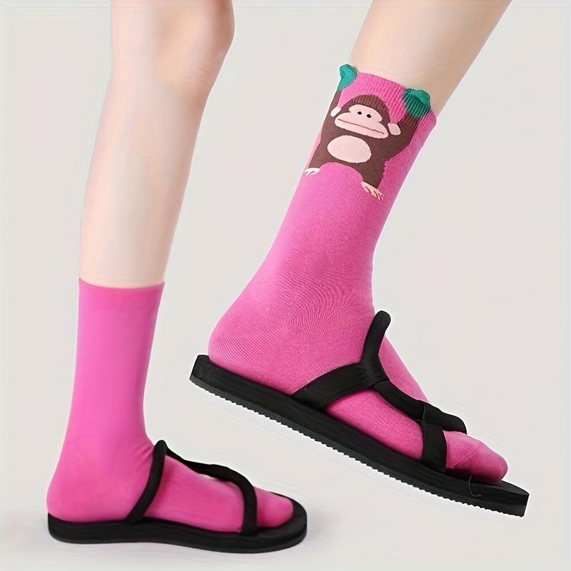 5Pairs Renaissance Style Art Mid-Calf Socks, Animal Print Cute Design,Home Leisure Activities Wear With Skate Shoes Casual Shoes