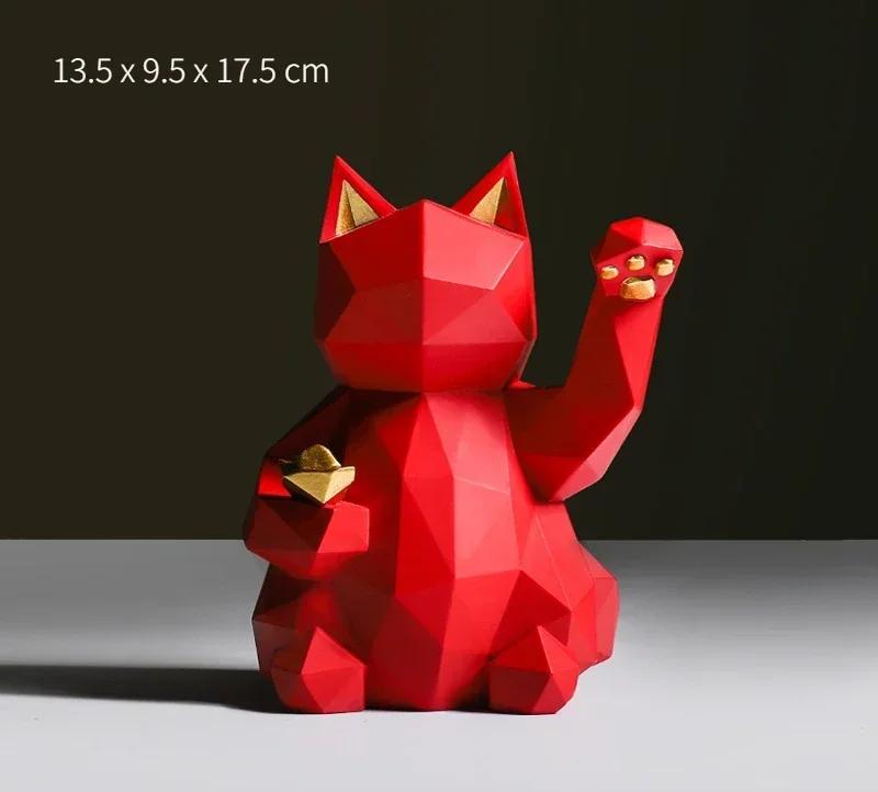 

Nordic Minimalism Decoration Geometry Lucky Cat Figurines Kawaii Animals Statues Feng Shui Decor for Cabinet Living Room Office