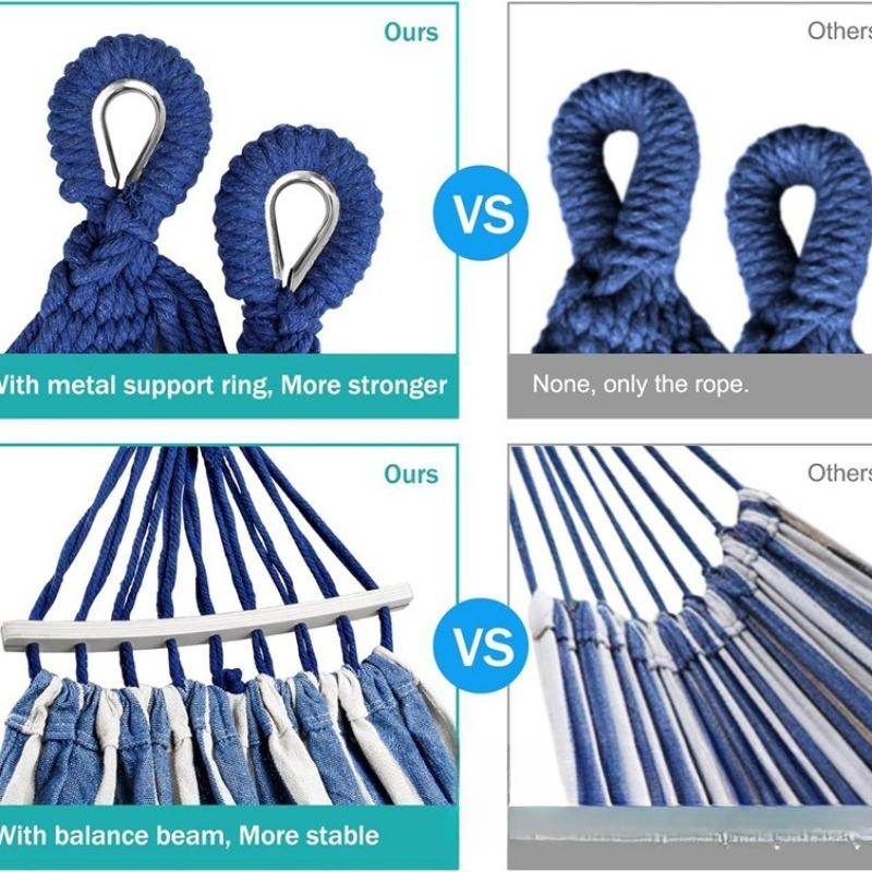 Canvas Hammock Anti-Roll Double Camping with Curved Wooden Poles Outdoor Swing Bed for Two