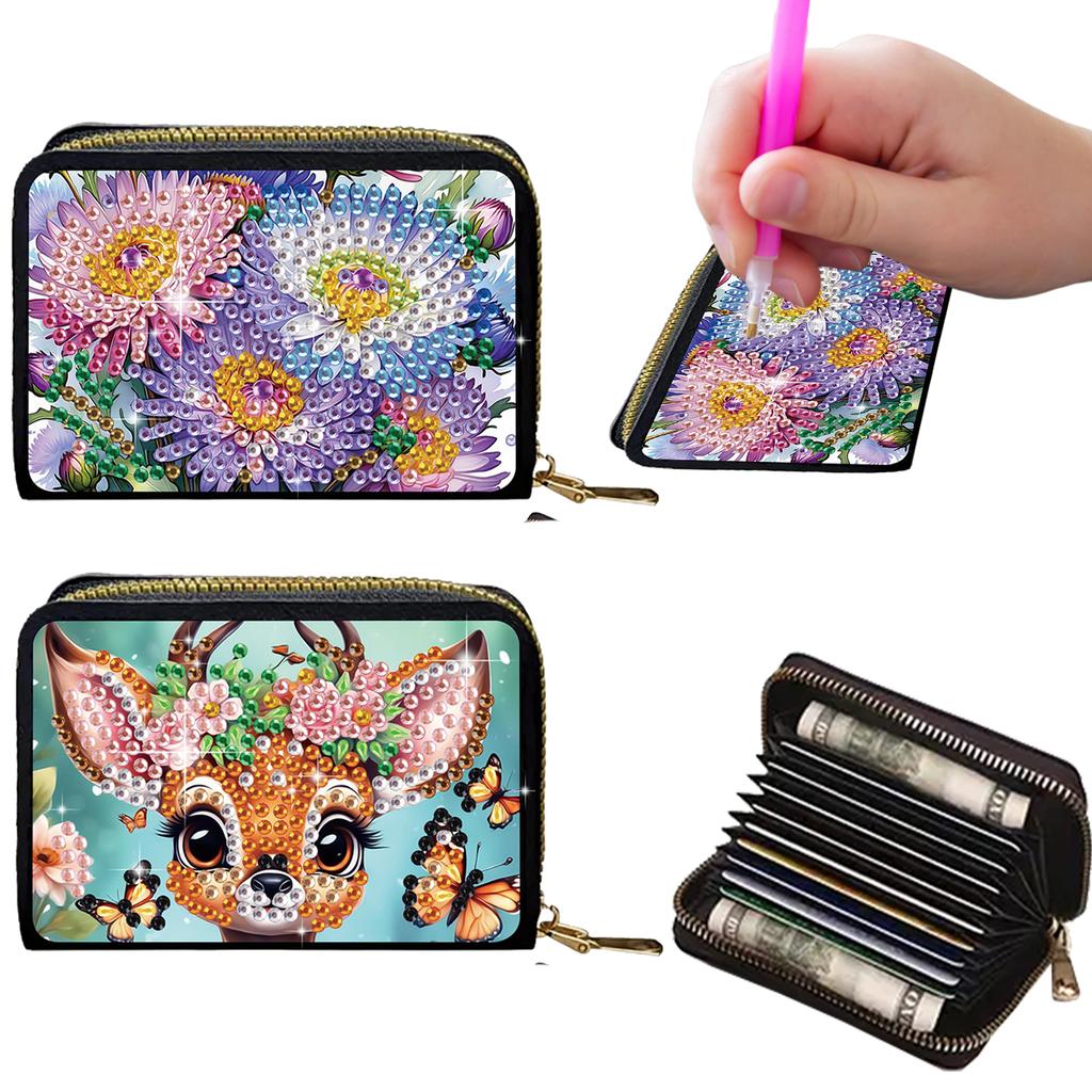 2pcs Animal Pattern Diamond Painting Fashion Card Holder DIY Diamond Painting Art Kit ID Storage Bag for Travel and Daily Use