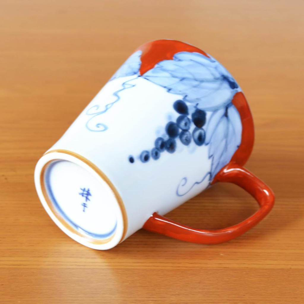 Arita ware microwave-safe mug with gift tag and message card, New Fuchino Grape Red, in a wooden box. Perfect for celebrating 90th birthdays.