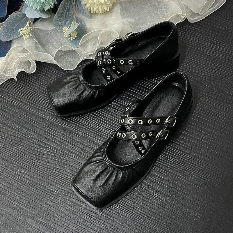 2026 Spring New Cross-Strap Shallow Opening Ballet Shoes For Women Thick Heels Versatile Mary Jane Single Shoes And High Heels