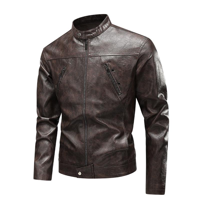 Cross-European size new men's leather jacket casual fashion stand-up collar jacket men's leather jacket motorcycle jacket