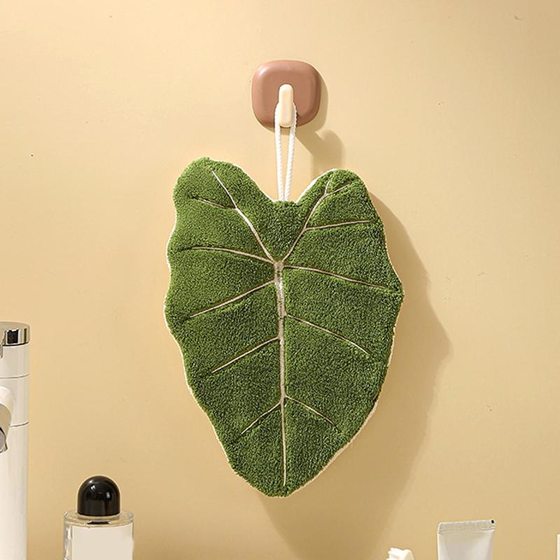1 Piece Of Leaf Coral Fleece Hand Towel Thick Absorbent Towel Hangable Long-Lasting Soft Handkerchief Kitchen Dish Towel