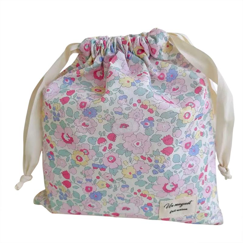 Forest Style Handmade Floral Cotton Drawstring Bag Vintage Storage Pouch For Underwear Travel Organizer Pouch