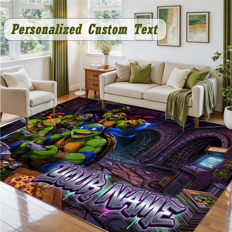Crystal Velvet Square Rug Custom NameTeenage Mutant Ninja Turtles Pattern Non Slip Home Floor Decor Rug