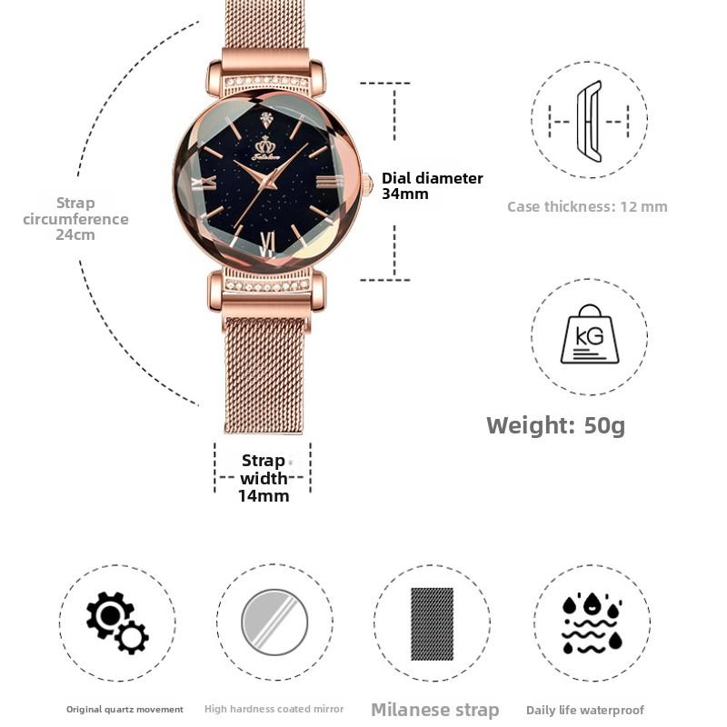 Ceas de mână cu cuarț Starry Sky Edge, Ceas de damă de trend, Rezistent la apă