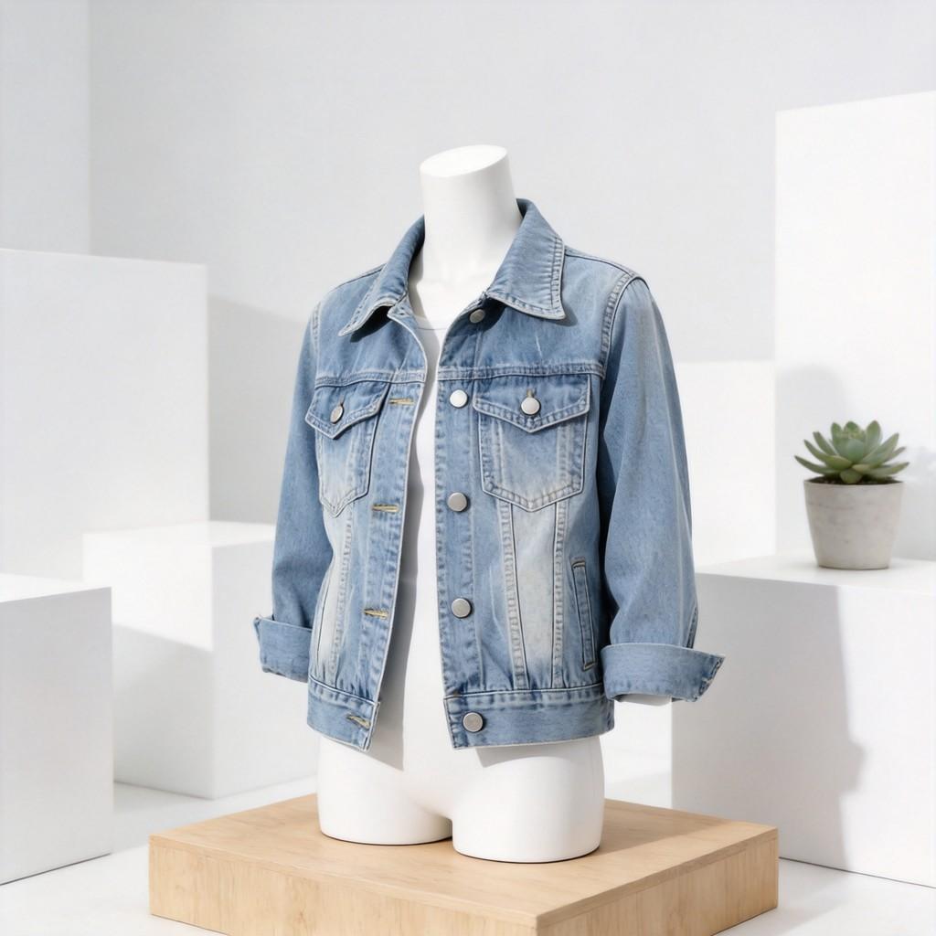 Giacca di Jeans da Donna Primavera Manica Corta Polo Casual per l'Uso Quotidiano