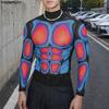 INCERUN Men Long Sleeve Mesh Sheer See Through Print Party Fitted T-shirts Tops