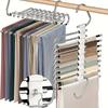 Upgrade 9 Layers Pants Hangers Space Saving, Jeans Hangers Non Slip Stainless Steel Multifunctional Rack S-Type Closet Organizer