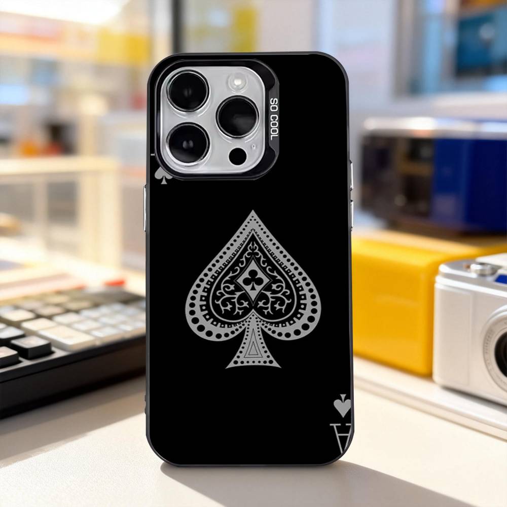 Poker Ace of Spades für iPhone 17, 16, 15, 14, 13, 12, 11, Pro, Max, Plus, E, Air, Mini – stoßfeste, schwarze, matte Hartschalen-Handyhülle