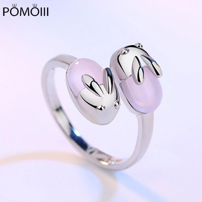 

Новое женское кольцо из стерлингового серебра 925 пробы с милым кроликом и розовым кристаллом в виде гибискуса, кольца на указательный палец, ювелирные изделия, подарок на годовщину