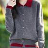 Double-layer Fake Two-piece Wool Knitted Cardigan Women's POLO Lapel Contrasting Color Loose Cashmere Sweater Jacket