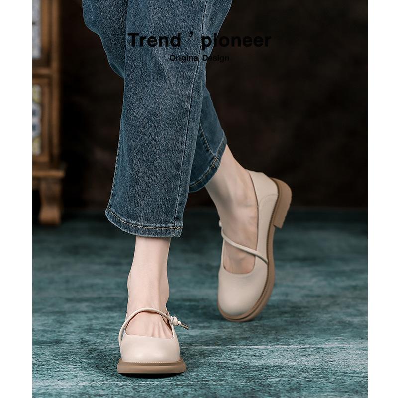 Leather flat for Huizhou women's shoes Su Yinyin same single shoes women's soft soles British style autumn and winter small leather shoes women