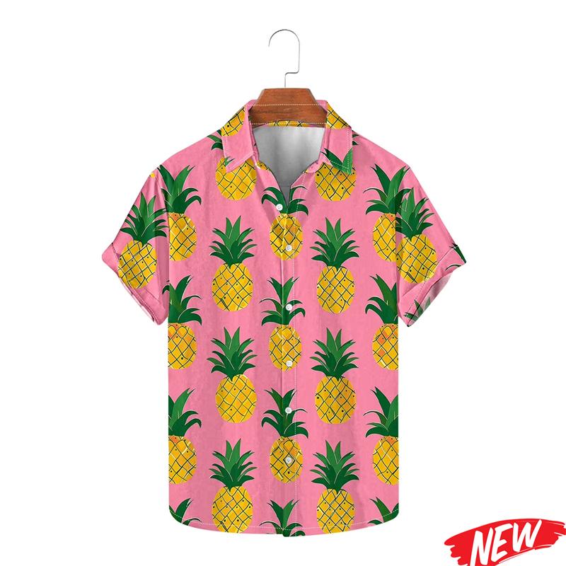 Fashion Fruit Orange Graphic Hawaiian Shirt For Men 2026 Spring Summer Lapel Aloha Shirts Street Oversized Short Sleeve Shirt