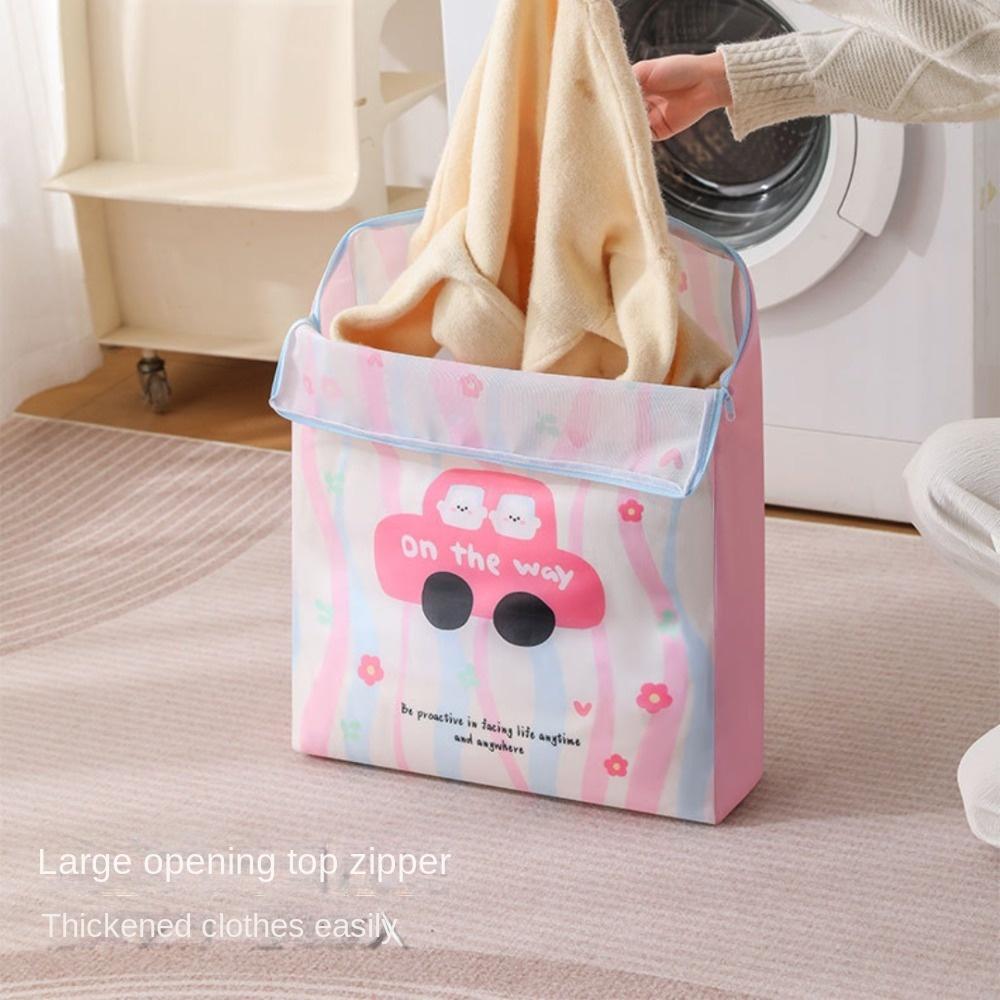 Cute Cartoon Pink Car Blue Puppy Laundry Bag Anti-deformation Storage Bag Protective Washing Bag with Handle Breathable
