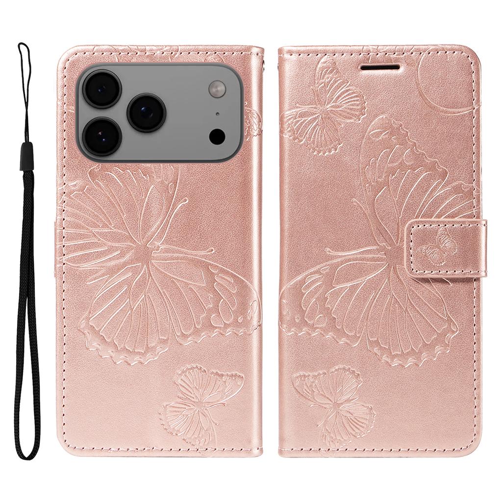 For iPhone 17 Pro Max Wallet Case Floral Butterfly Imprinted Leather Phone Cover Stand