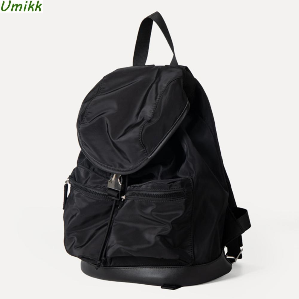 

Unisex Casual Travel Backpack Solid Color Students Book Bag Adjustable Strap Nylon Sports Bag Multi Pockets for College Students