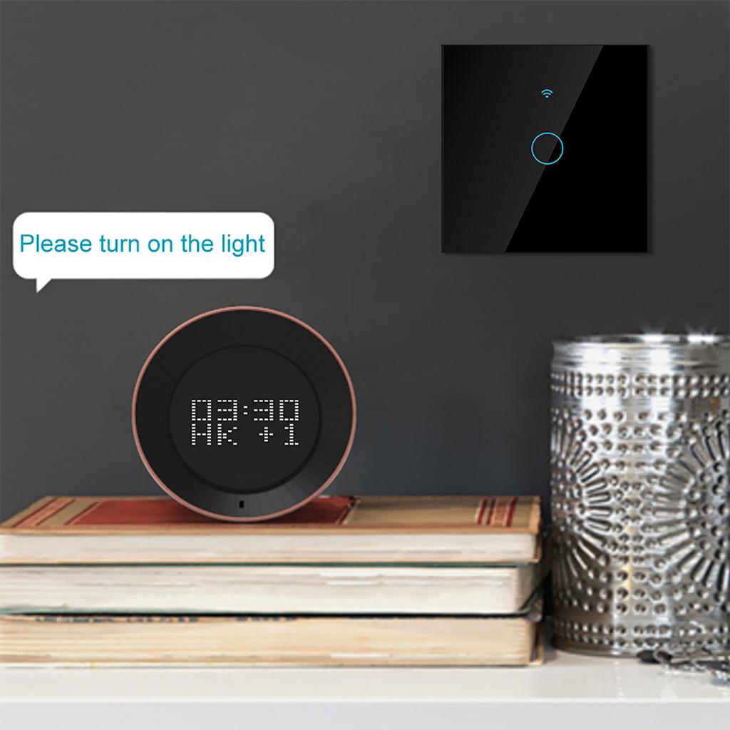 Comutator WiFi cu ecran tactil cerc unic pentru Alexa Google 1?Calea AC (Negru )