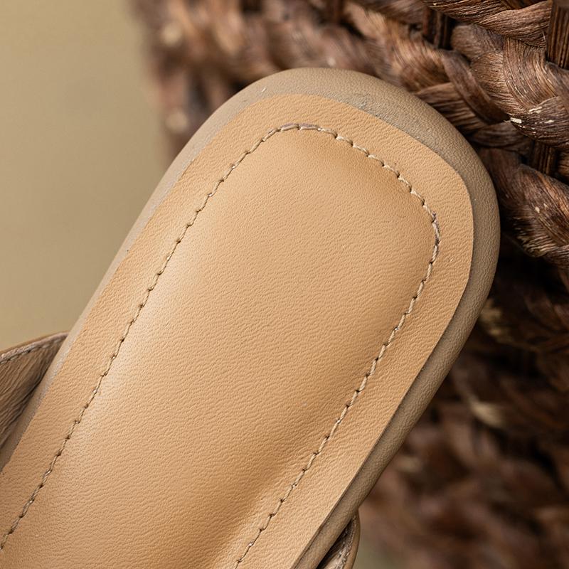 Fashion New women's cowhide round toe breathable belt buckle, low heel, large toe, Mueller slippers, perforated shoes 44 45 46 47 48