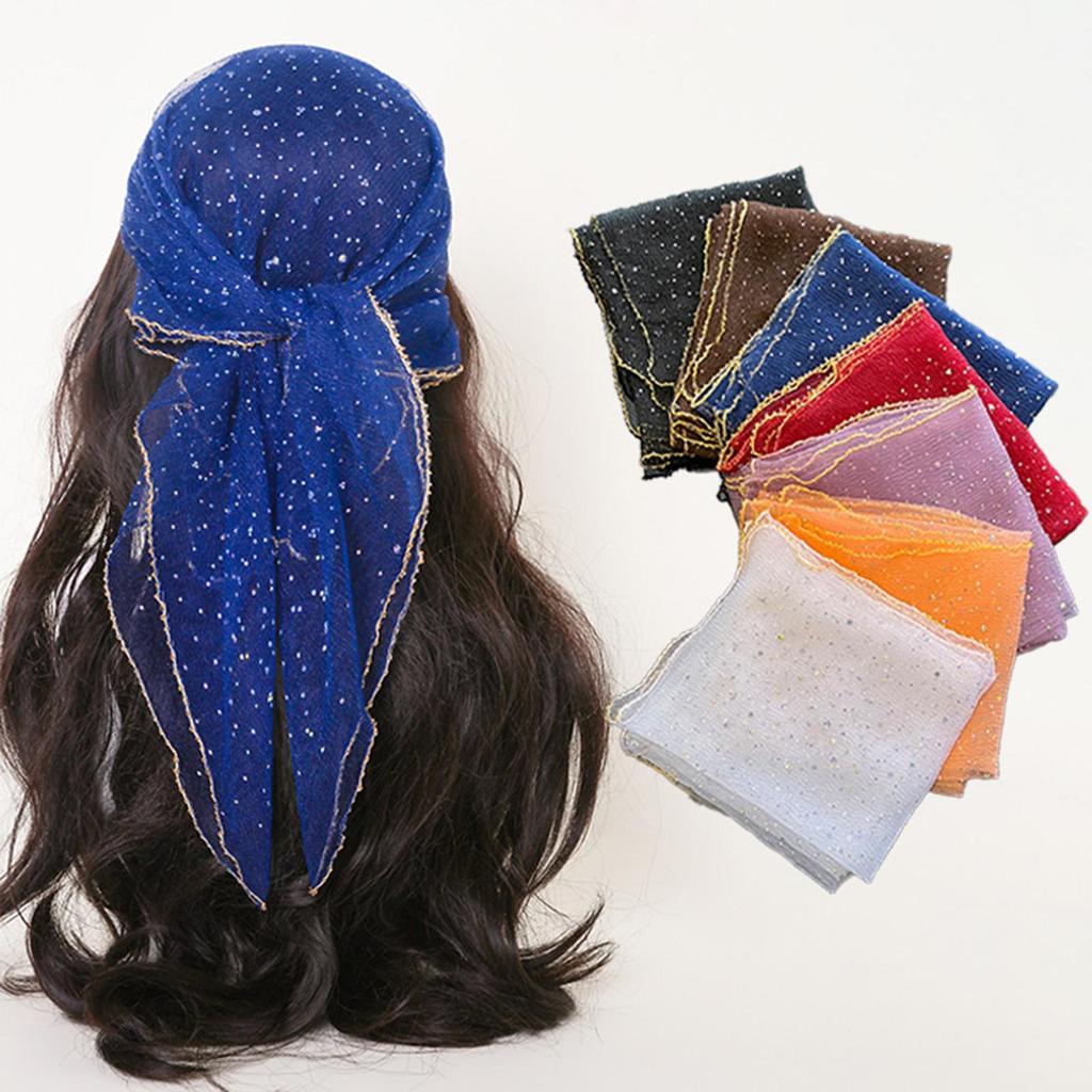 80cm Glitter Rhinestone Square Scarf, Sparkly Mesh Head Wrap for Women