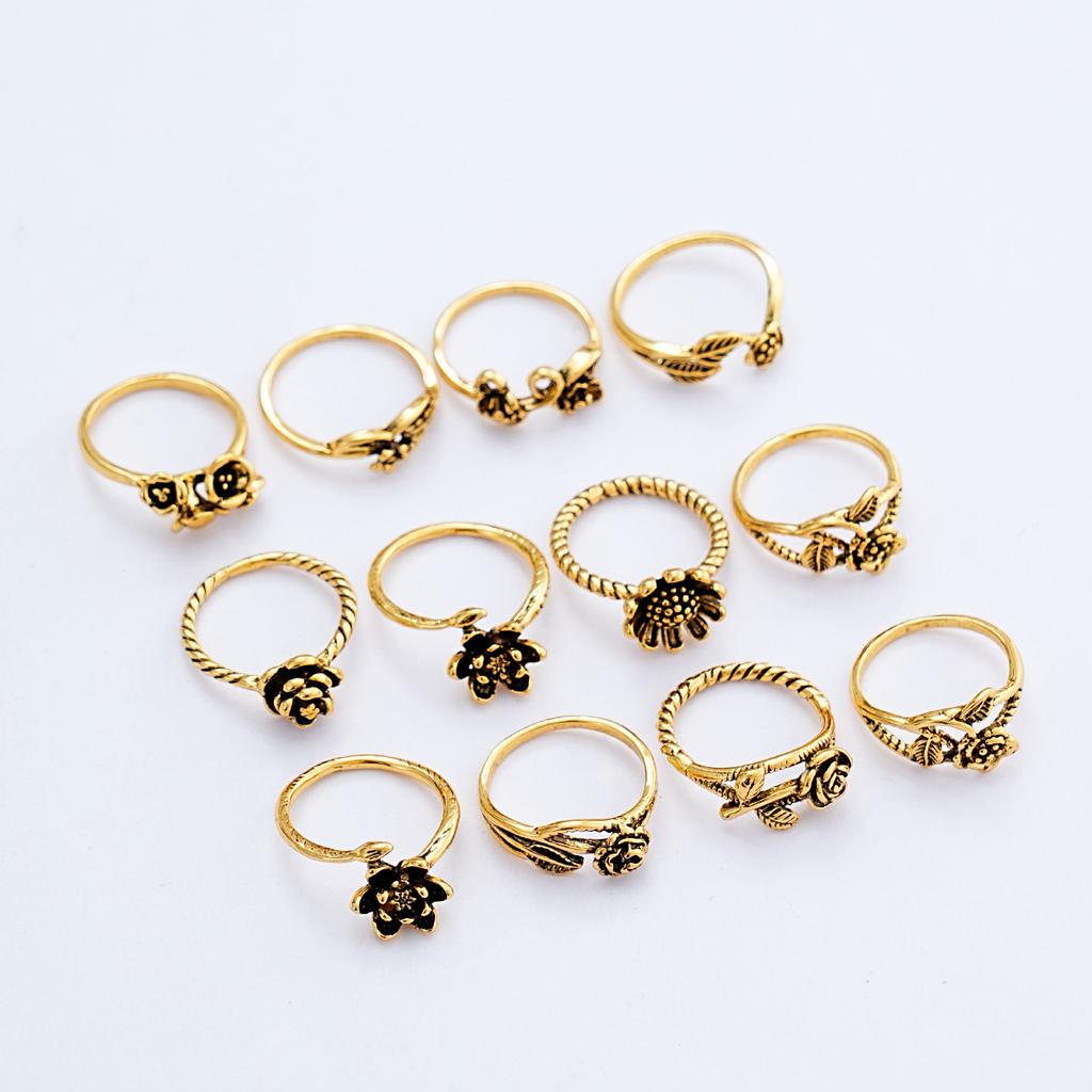 Antique Design Finger Rings Set Mix Style Women All Match Gift Party Bar Decorate Girl