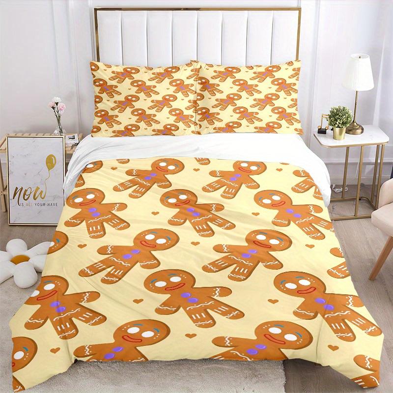3Pcs Gingerbread Man Printed Bedding Set, Breathable And Soft,(Includes 1 Duvet Cover And 2 Pillowcases, Quilt Not Included) Yy250815192