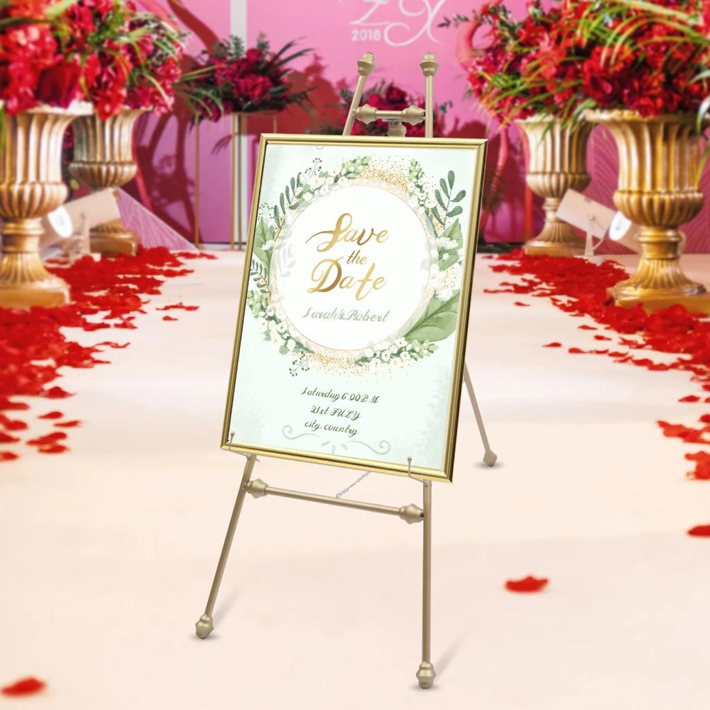 2 Golden Wedding Reception Photo Frame Display Stands A-shaped Framework Metal Floor Easel Stand Portable Large Wedding Easel