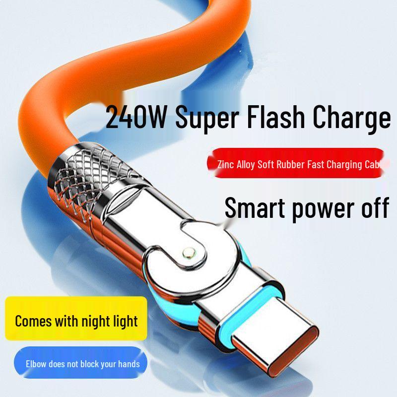240W Rotatable Elbow Data Cable, Type-C for Fast Charging Huawei, Apple & Android Devices
