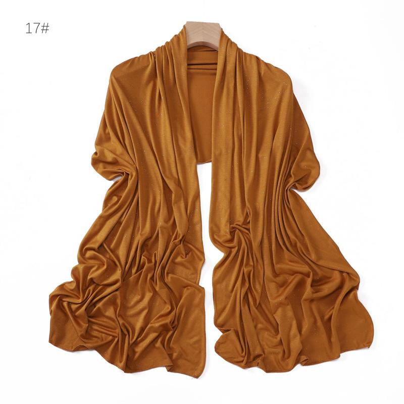 Plain Glitter Shimmer Modal Jersey Hijab Shawl Winter Elastic Muslim Ramadan Scarf Maxi Wrap Snood Stole Foulards Sjaal 175*55Cm
