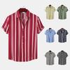Spring and Summer New Men's Shirt Casual Striped Print Turndown Collar Short Sleeve Loose Buttons All-match Print Cardigan