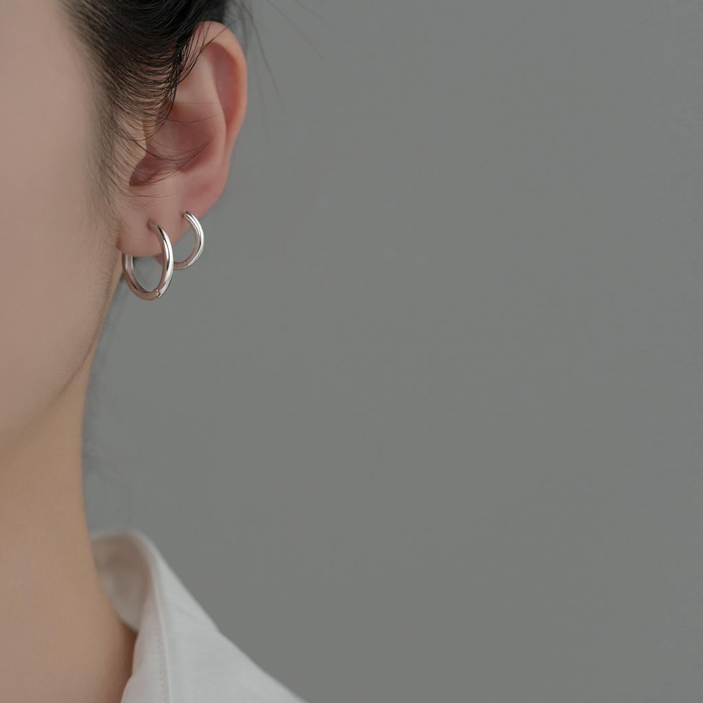 925 Sterling Silver Simple Circle Ear Buckle14mm - 18mm Platinum Plated Hypoallergenic Hoop Earrings For Women Jewelry
