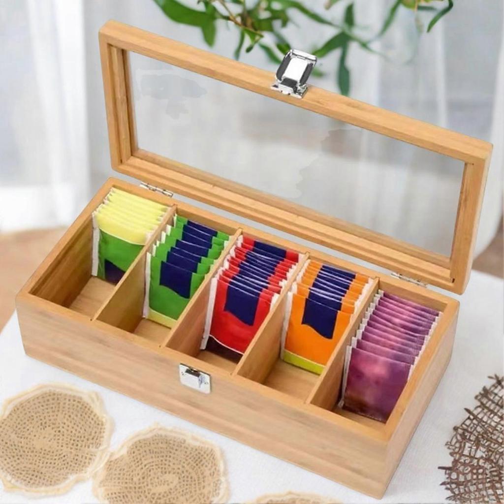 Wood Tea Bag Organizer Holder Durable Coffee Bag Organizer Box for Holder Bags Coffee Sugar Packets