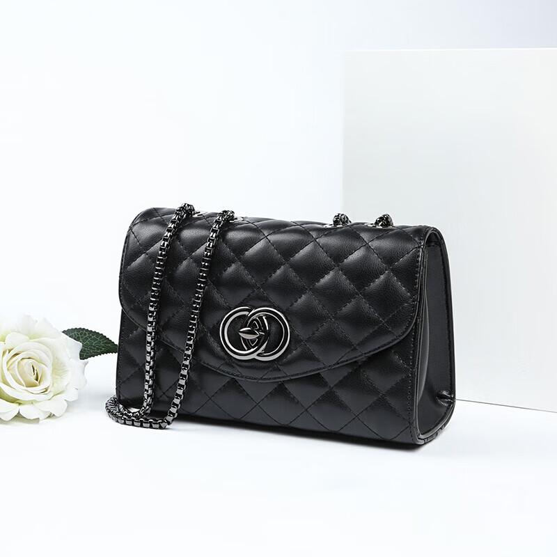 Viney Leather Handbag, Women's Chain Bag, Crossbody Bag, Shoulder Bag, Black