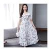 Large Size Ice Silk Floral Medium and Long Dress Women's Summer New Horn Sleeve Super Fairy Dress Slim Long Waist Skirt Tide