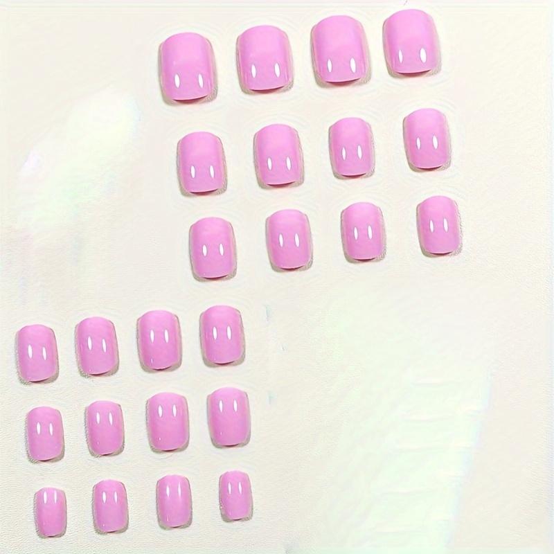 24Pcs Glossy Pinkish Press On Nails Short Square Fake Nails Minimalist Style False Nails Solid Color Full Cover Fake Nails For Women Girls Daily Wear