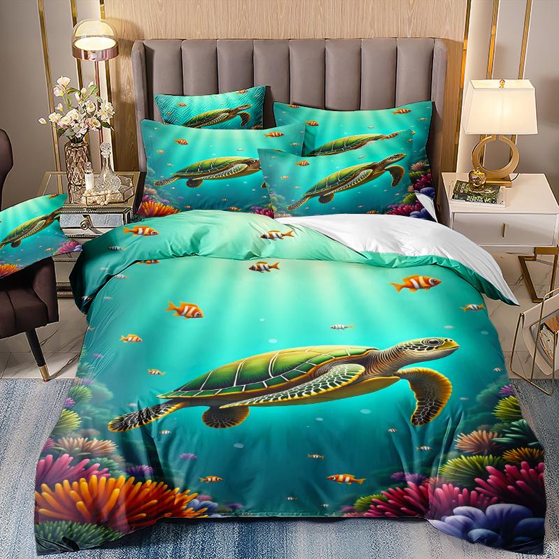 

3Pcs Minimalist Modern Duvet Cover Set, 3D Deep Sea Turtle Pattern 1 * Comforter Cover+ 2 Pillowcases, No Insert Included Duvet Cover Set&EU Single(135x200cm)