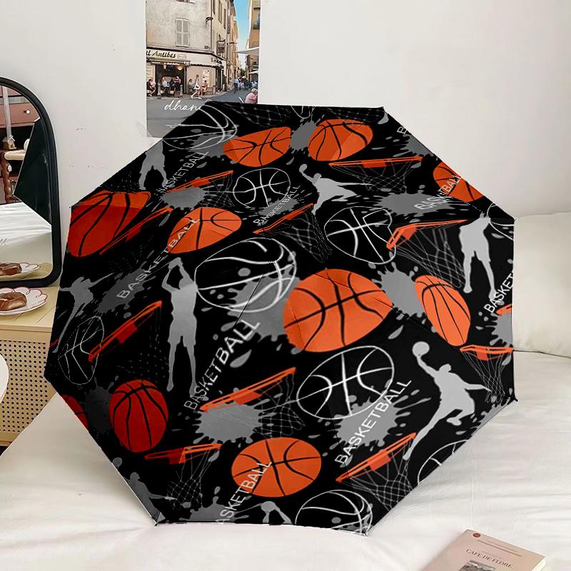 Basketball Pattern Background Umbrella 8-Frame for Travel, Camping, Casual Lightweight Portable Umbrella, Essential for Every Family Holidays Gift
