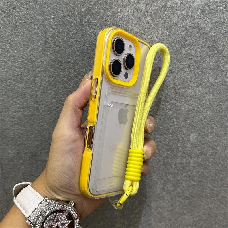 

Роскошный чехол для карт, прозрачный, со шнурком, чехол для iPhone 11 12 13 14 15 Pro Max 16 Plus XS, противоударный, мягкий чехол из ТПУ For iPhone 16 Pro Max жёлтый
