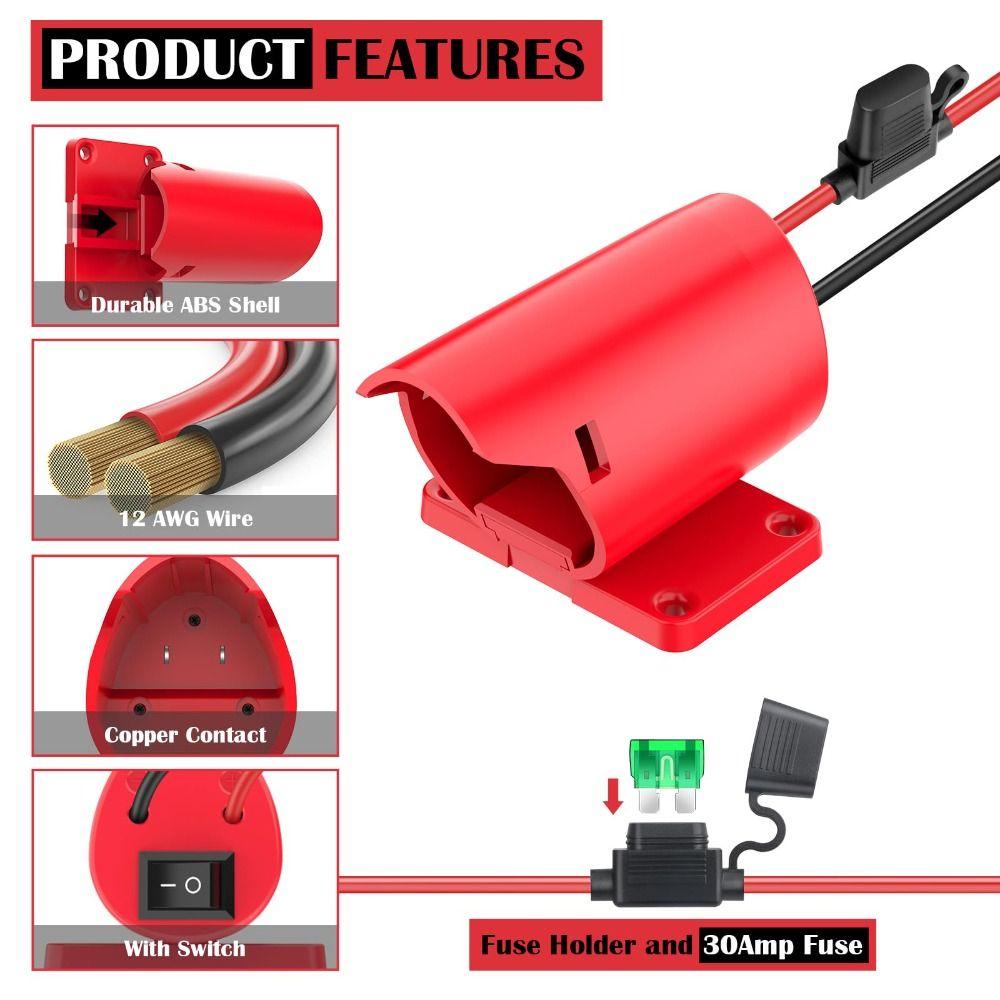 Fuse Battery Adapter 12AWG Wire Battery Conversion Kit Power Connector for Milwaukee M12 Robot